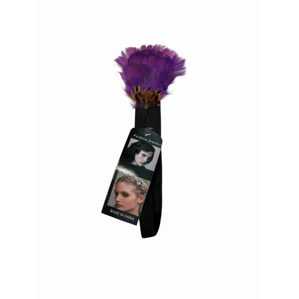 NEW ladies girls headband feather‎ one size hair accessory fashion PURPLE BLACK